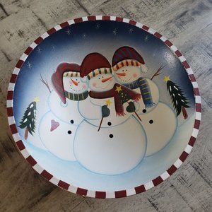 Painted Snowman Wooden Bowl